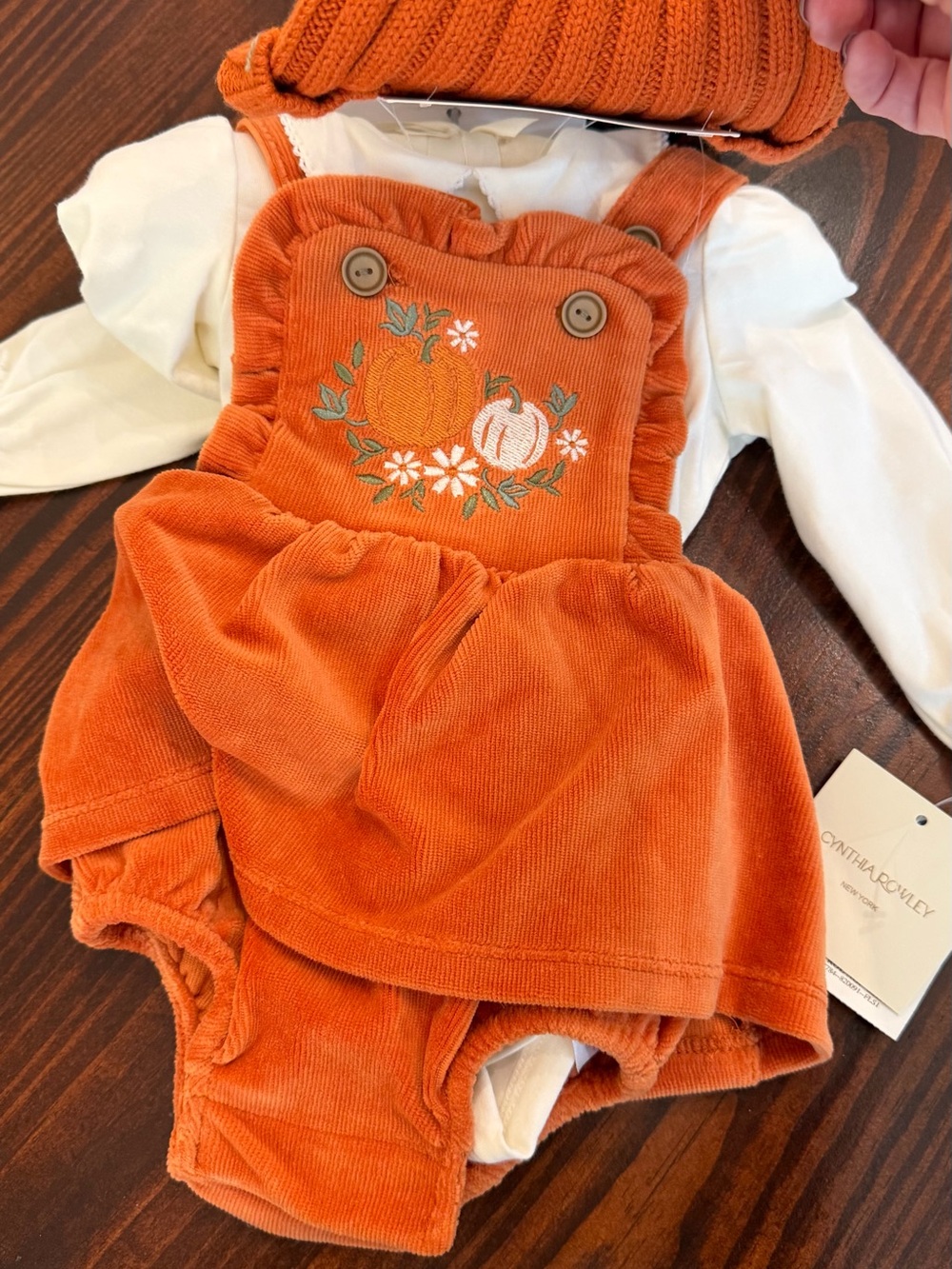 Cynthia Rowley Rust Orange Corduroy Pumpkin Embroidered Overall Dress Set NWT